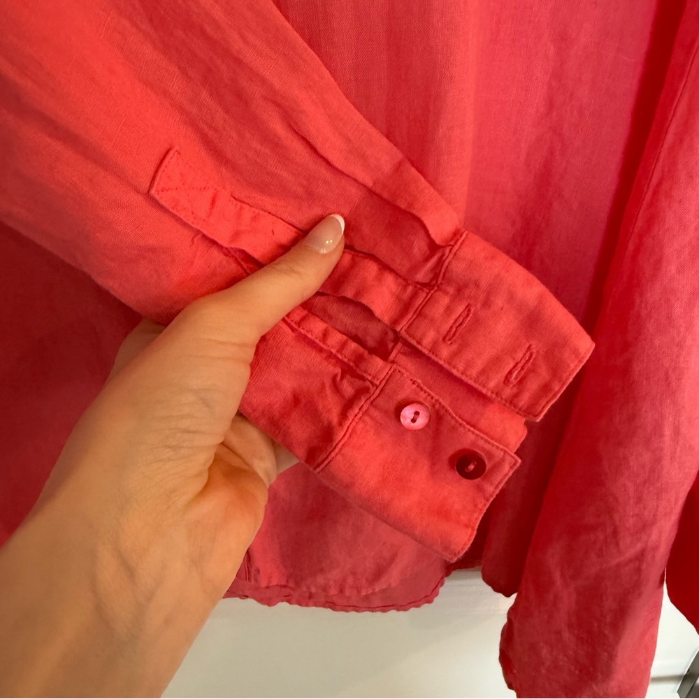 Eileen Fisher Organic Irish Linen Coral Button Down Shirt - Picture 5 of 9